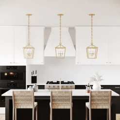 Anover Small Lantern Pendant, Satin Brass