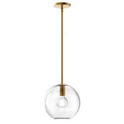 Aria 10" Clear Globe Pendant, Satin Brass
