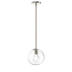Aria 8" Clear Globe Pendant, Polished Nickel