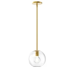 Aria 8" Clear Globe Pendant, Satin Brass