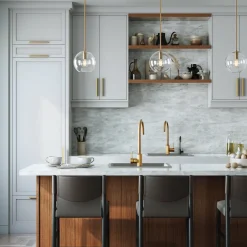 Aria 8" Clear Globe Pendant, Satin Brass