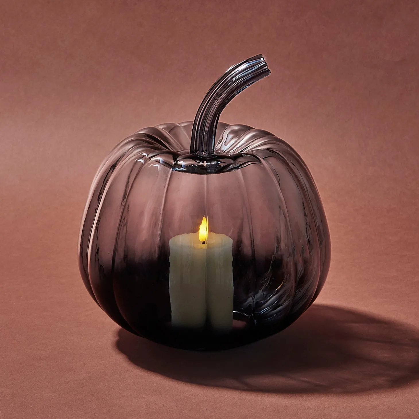 Black Ombre Glass Pumpkin with Flameless Candle