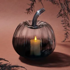 Black Ombre Glass Pumpkin with Flameless Candle