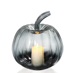Black Ombre Glass Pumpkin with Flameless Candle