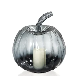 Black Ombre Glass Pumpkin with Flameless Candle