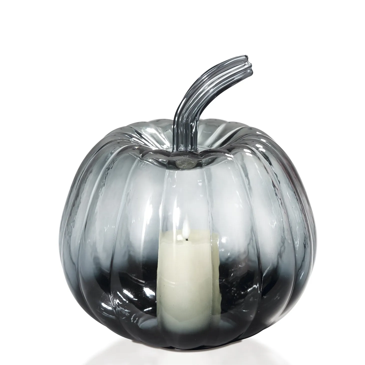 Black Ombre Glass Pumpkin with Flameless Candle