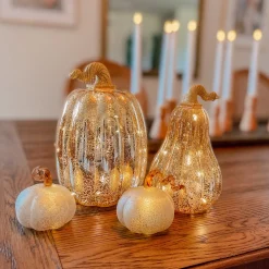 Brynn Mini LED Pumpkins, White, Set of 3