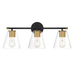 Carlisle 3 Light Vanity, Matte Black and Brushed Brass