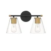 Carlisle 2 Light Vanity, Matte Black and Brushed Brass with Clear Glass