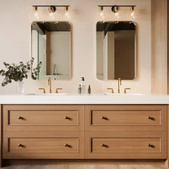 Carlisle 3 Light Vanity, Matte Black and Brushed Brass