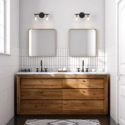 Carlisle 2 Light Vanity, Matte Black and Brushed Brass with Clear Glass