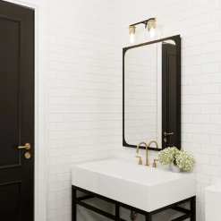 Carlisle 2 Light Vanity, Matte Black and Brushed Brass with Clear Glass