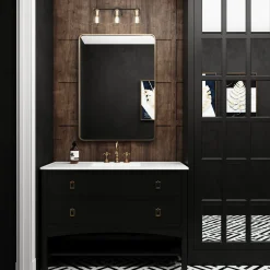 Carlisle 3 Light Vanity, Matte Black and Brushed Brass