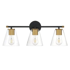 Carlisle 3 Light Vanity, Matte Black and Brushed Brass