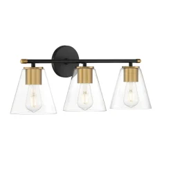 Carlisle 3 Light Vanity, Matte Black and Brushed Brass