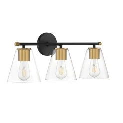 Carlisle 3 Light Vanity, Matte Black and Brushed Brass