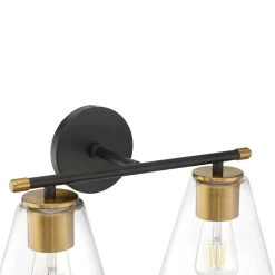 Carlisle 2 Light Vanity, Matte Black and Brushed Brass with Clear Glass