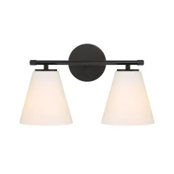Carlisle 2 Light Vanity Wall Light, Matte Black with Opal Glass