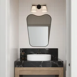Carlisle 2 Light Vanity Wall Light, Matte Black with Opal Glass