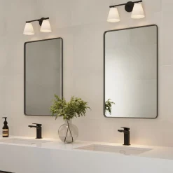 Carlisle 2 Light Vanity Wall Light, Matte Black with Opal Glass