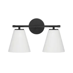 Carlisle 2 Light Vanity Wall Light, Matte Black with Opal Glass