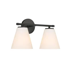 Carlisle 2 Light Vanity Wall Light, Matte Black with Opal Glass