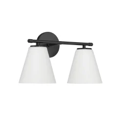 Carlisle 2 Light Vanity Wall Light, Matte Black with Opal Glass