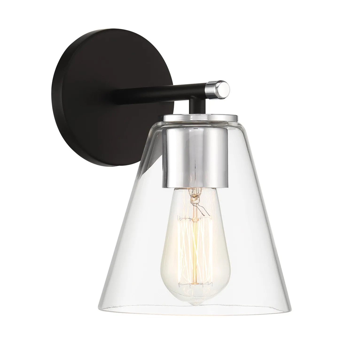 Carlisle Vanity Wall Sconce, Matte Black and Chrome