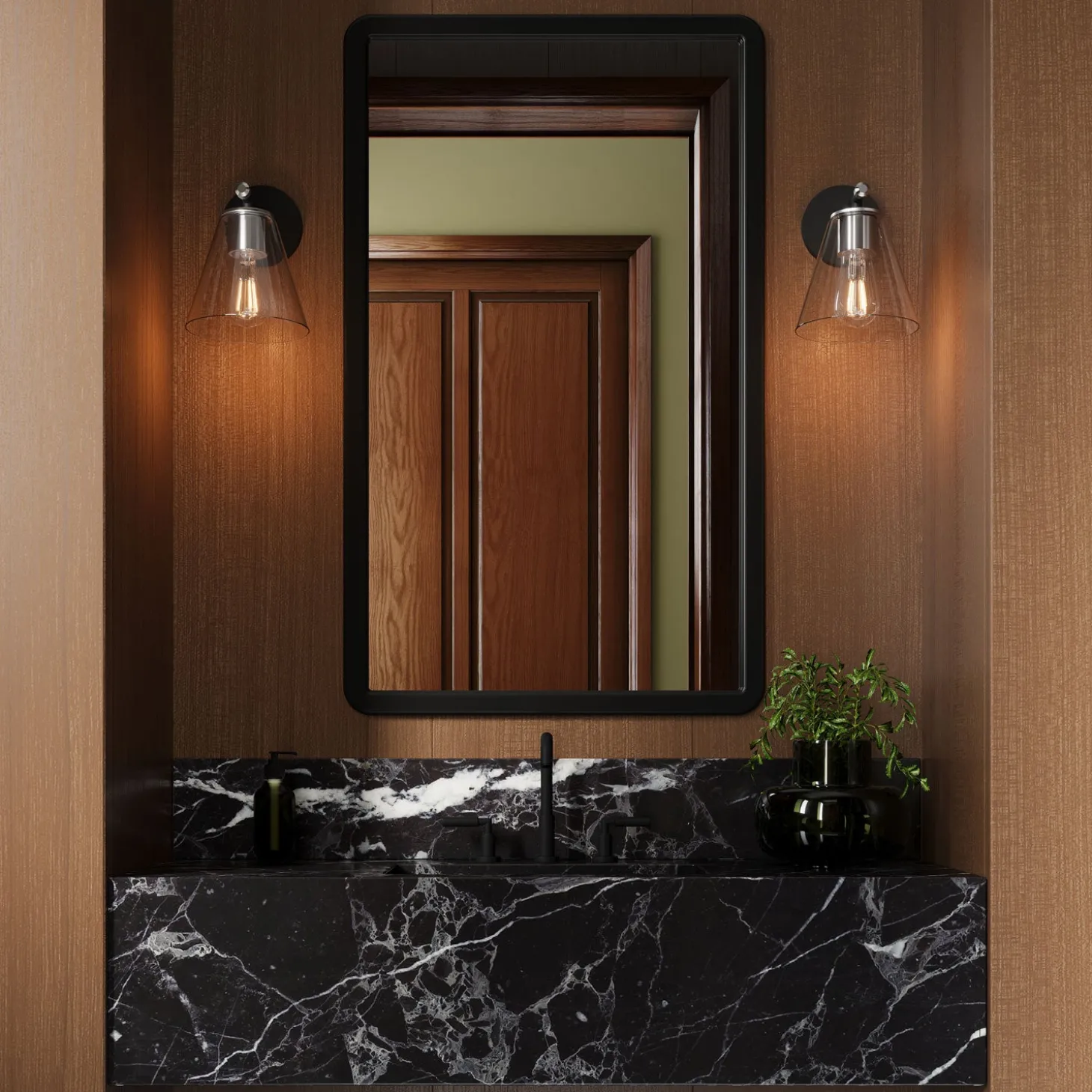 Carlisle Vanity Wall Sconce, Matte Black and Chrome