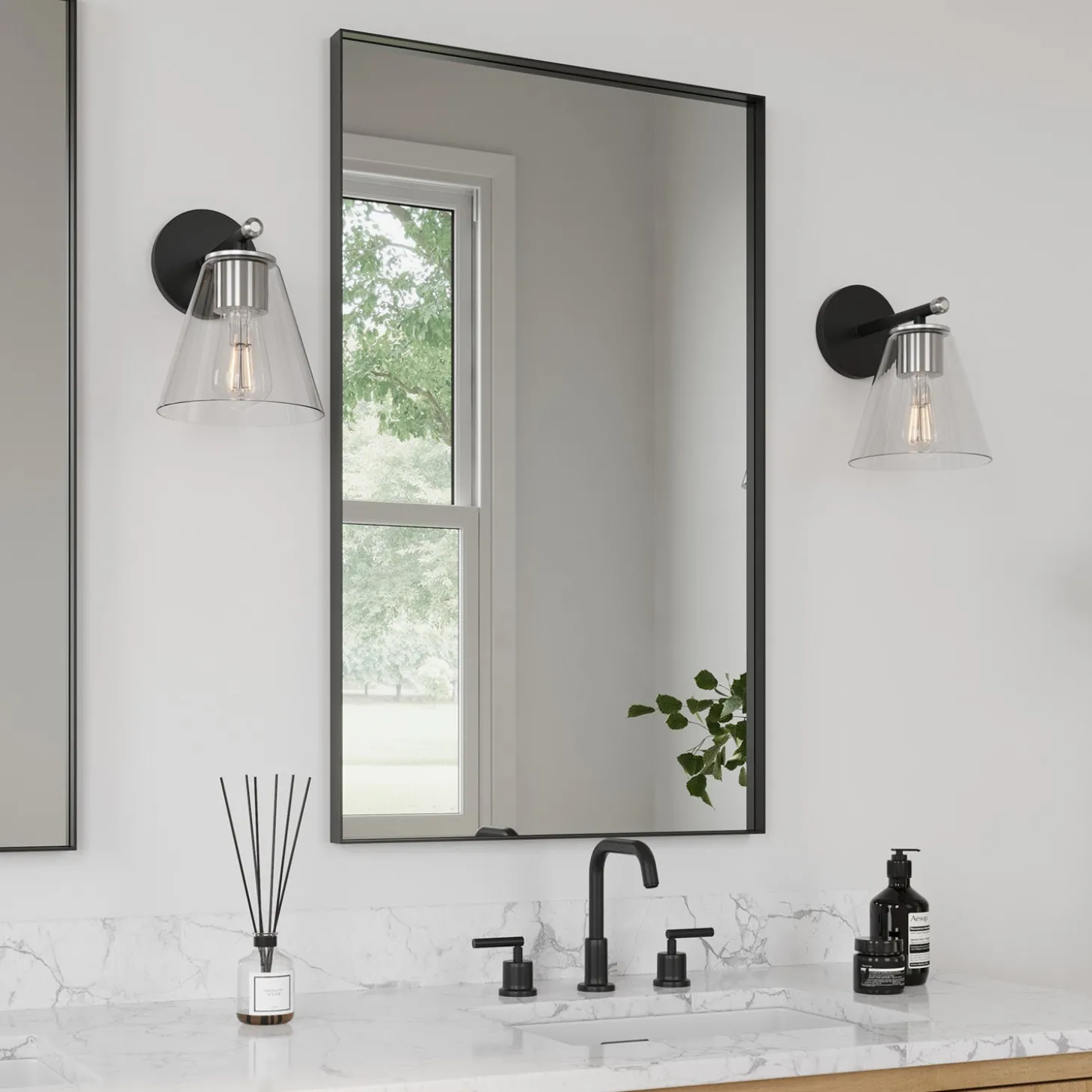 Carlisle Vanity Wall Sconce, Matte Black and Chrome