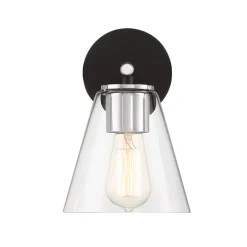 Carlisle Vanity Wall Sconce, Matte Black and Chrome