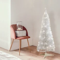 Carroll 4 Foot Pre-Lit White Tinsel Pop Up Tree