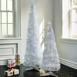 Carroll 4 Foot Pre-Lit White Tinsel Pop Up Tree
