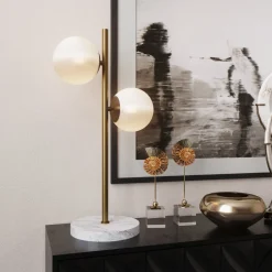 Castell 2 Globe LED Table Lamp, Aged Brass