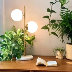 Castell 2 Globe LED Table Lamp, Aged Brass