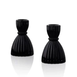 Cecilia Small Candle Holders in Opal Black, Set of 2