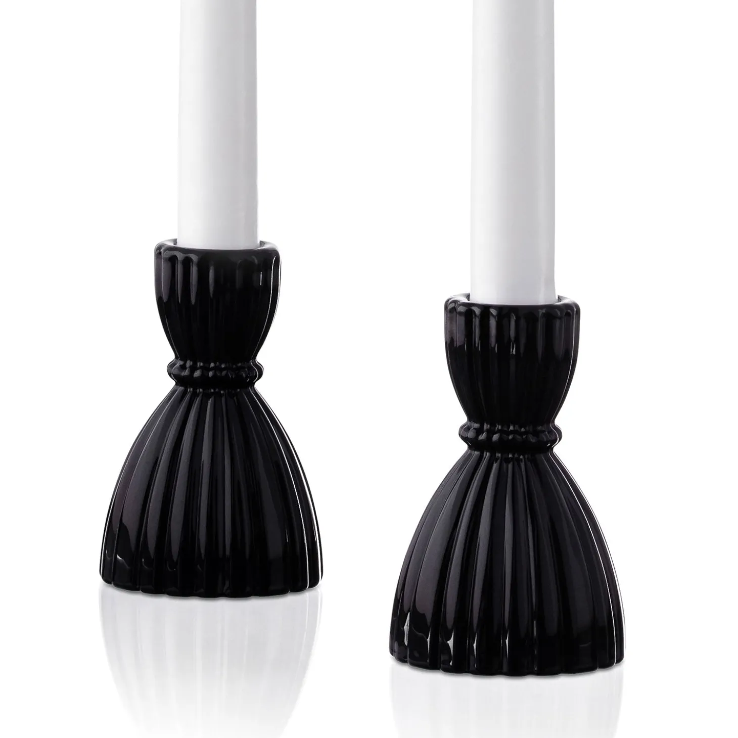 Cecilia Small Candle Holders in Opal Black, Set of 2