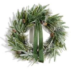 Cypress Winter Wreath with 100 LEDs and Velvet Bow
