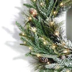 Cypress Winter Wreath with 100 LEDs and Velvet Bow