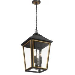 Ellington Outdoor Hanging Light, Black and Textured Gold
