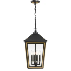 Ellington Outdoor Hanging Light, Black and Textured Gold