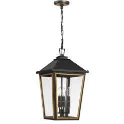Ellington Outdoor Hanging Light, Black and Textured Gold