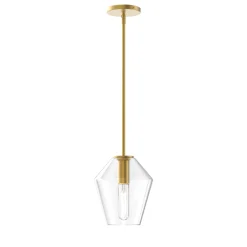 Eva 9" Clear Diamond Pendant, Satin Brass