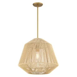 Farrah Large Jute Pendant, Natural and Aged Brass