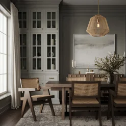 Farrah Large Jute Pendant, Natural and Aged Brass