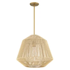 Farrah Large Jute Pendant, Natural and Aged Brass