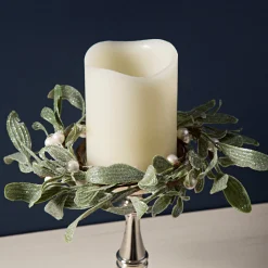 Frosted Mistletoe Pillar Candle Rings, Set of 3