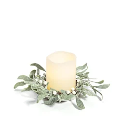 Frosted Mistletoe Pillar Candle Rings, Set of 3