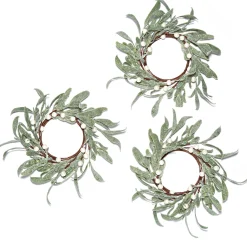Frosted Mistletoe Pillar Candle Rings, Set of 3