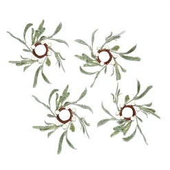Frosted Mistletoe Taper Candle Rings, Set of 4